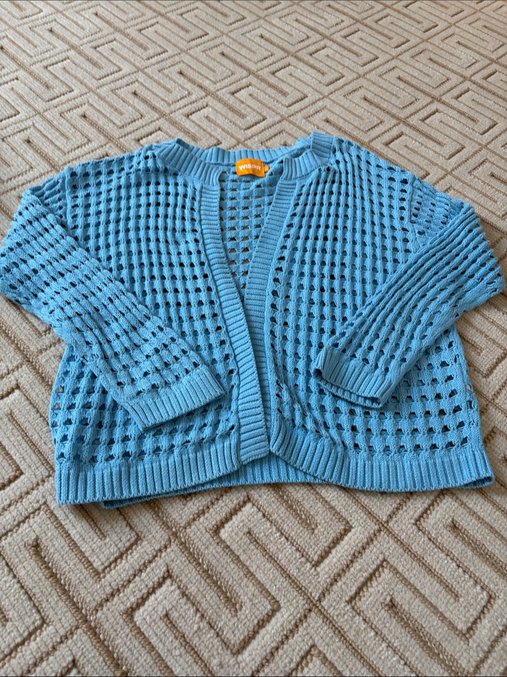 Open-Knit Sky Blue Cropped Cardigan